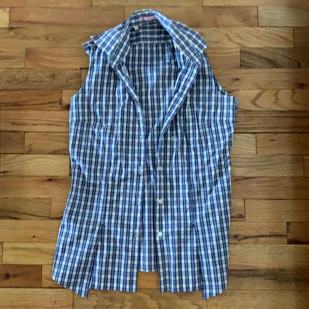 Pleated Button Down Sleeveless Shirt